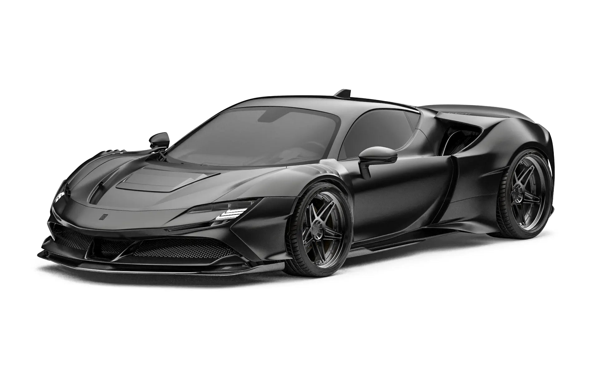 ZACOE Ferrari SF90 Stradale widebody carbon fiber kit front three quarter view