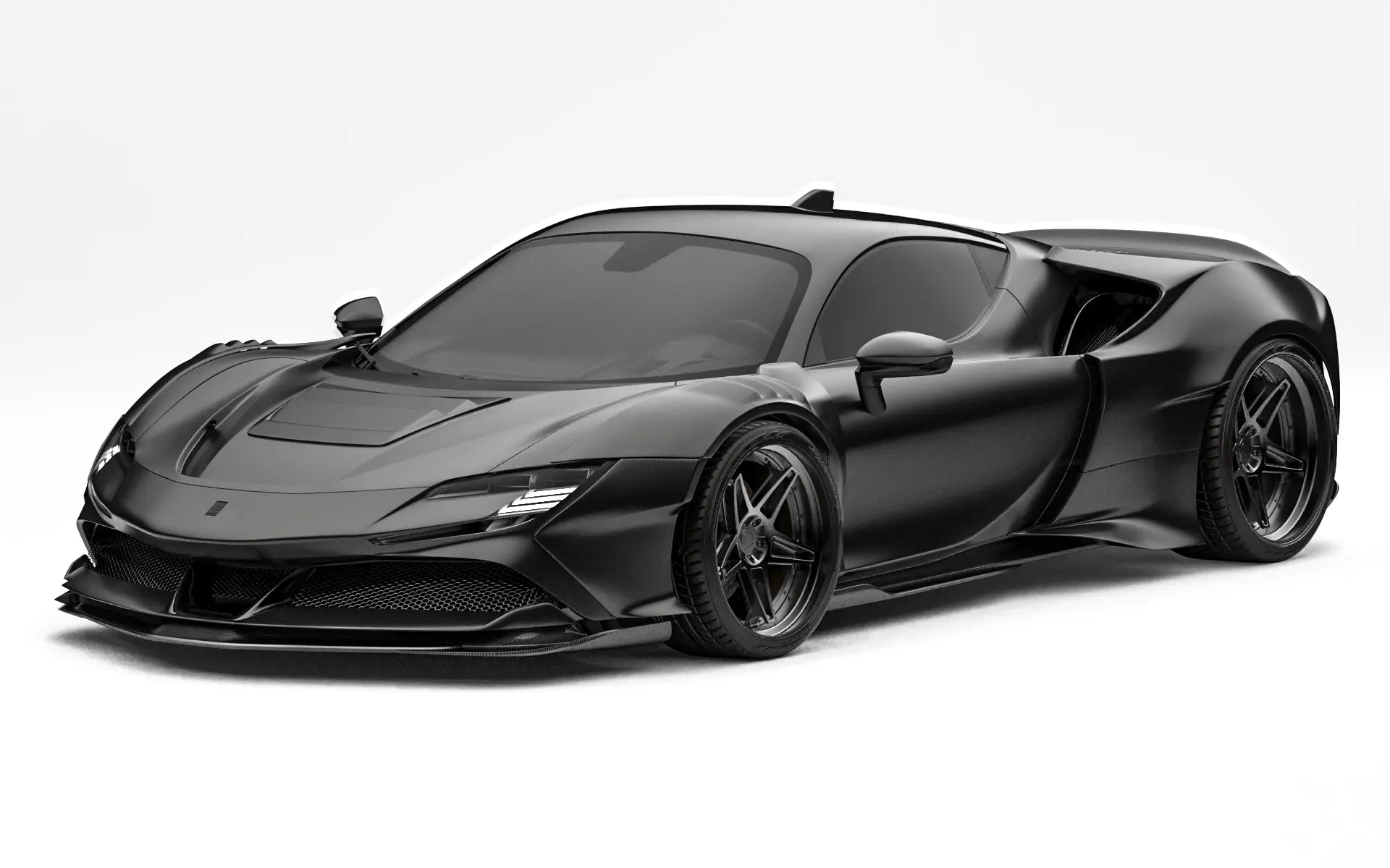 ZACOE Ferrari SF90 Stradale widebody carbon fiber kit front three quarter view
