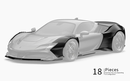 ZACOE Ferrari SF90 Stradale widebody carbon fiber kit front three quarter view