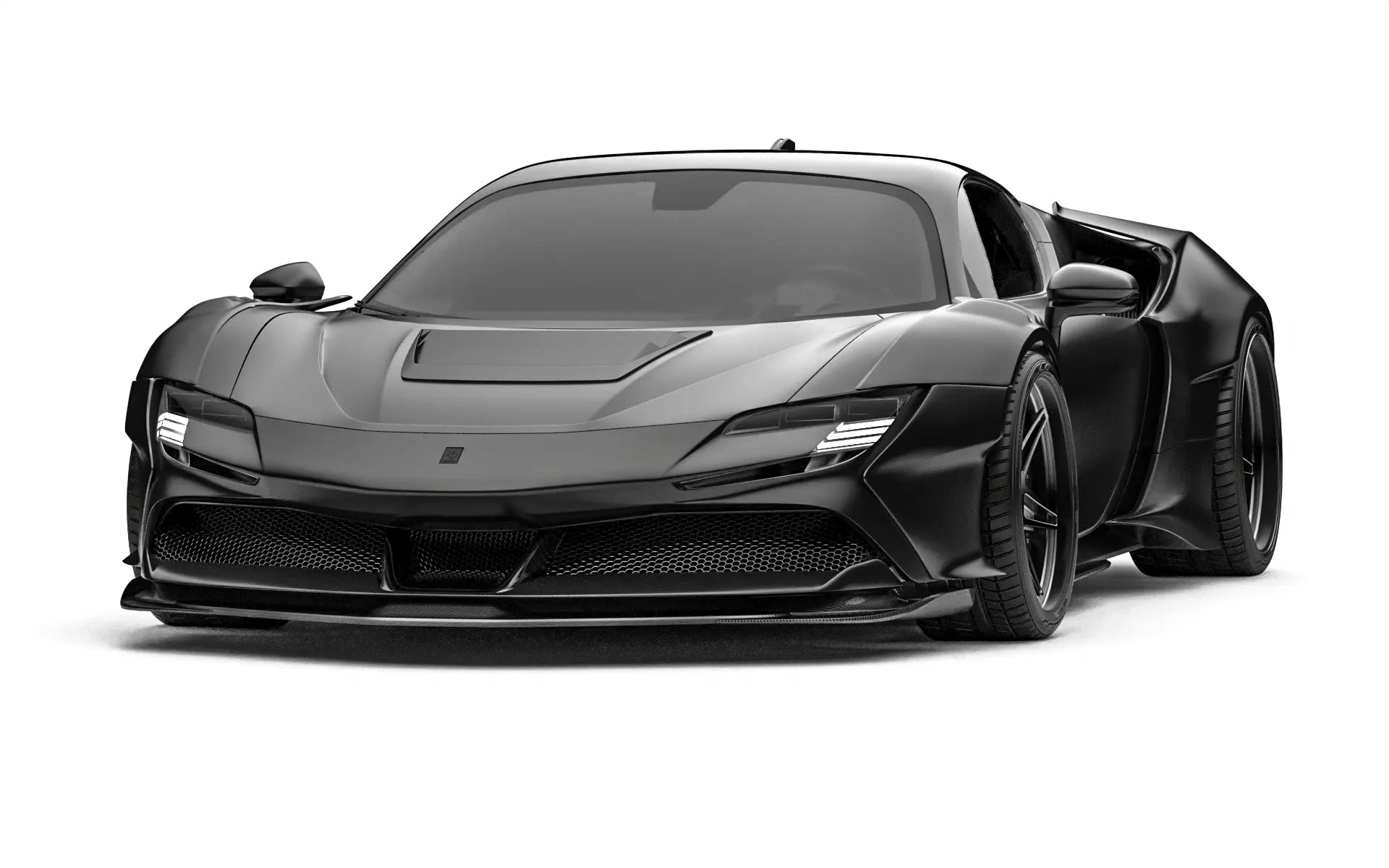 ZACOE Ferrari SF90 Stradale widebody carbon fiber kit front three quarter view
