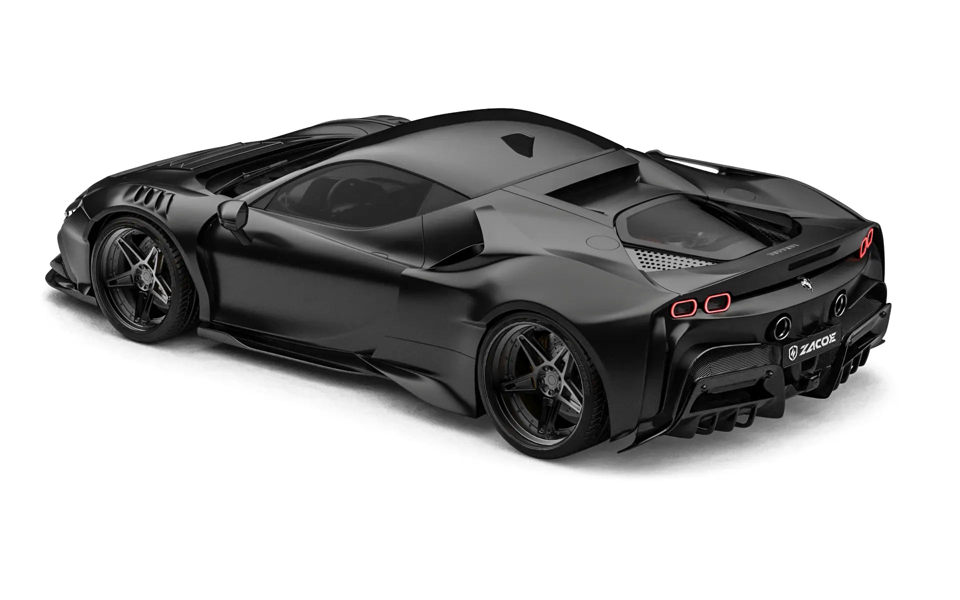 ZACOE Ferrari SF90 Stradale widebody carbon fiber kit rear three quarter view