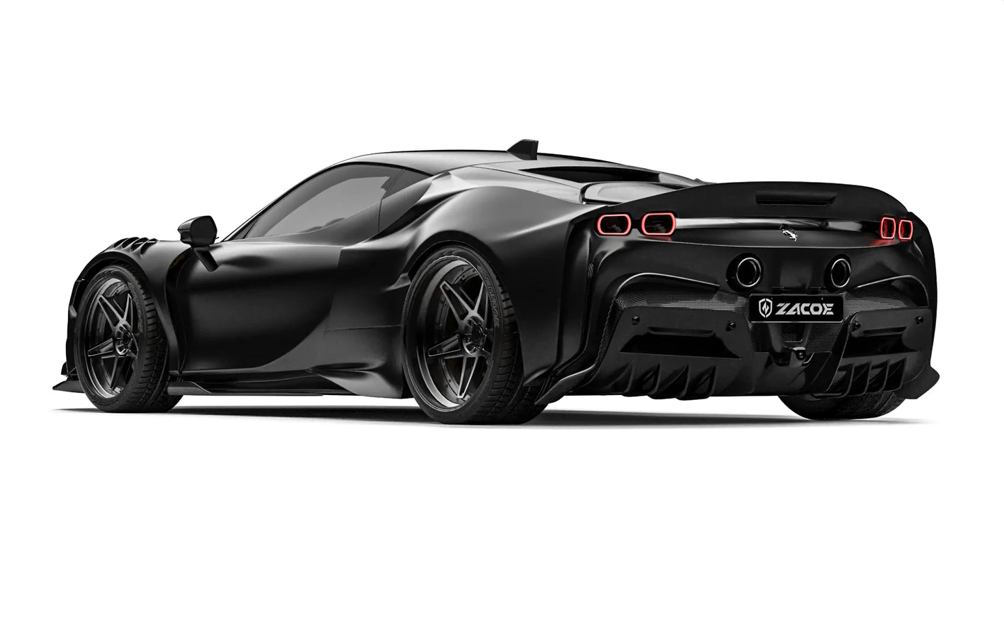 ZACOE Ferrari SF90 Stradale widebody carbon fiber kit rear three quarter view