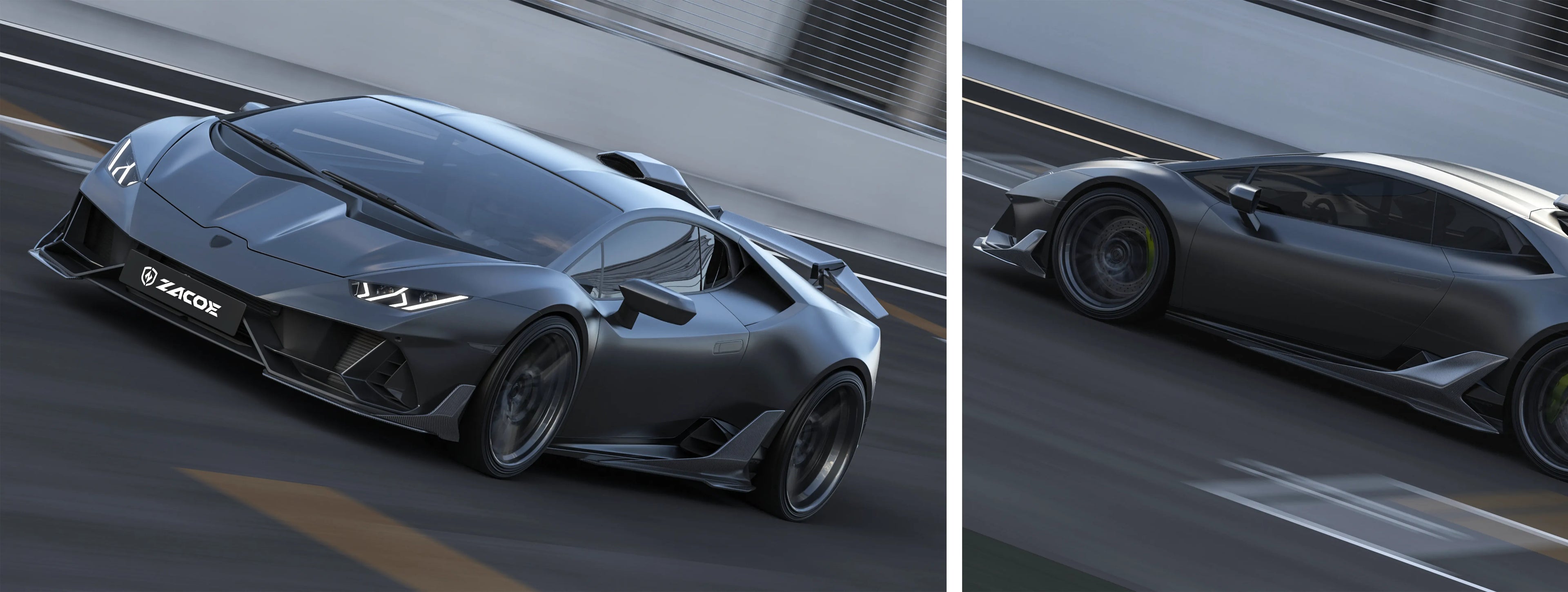 ZACOE Lamborghini Huracan EVO carbon fiber body kit on road scene 1