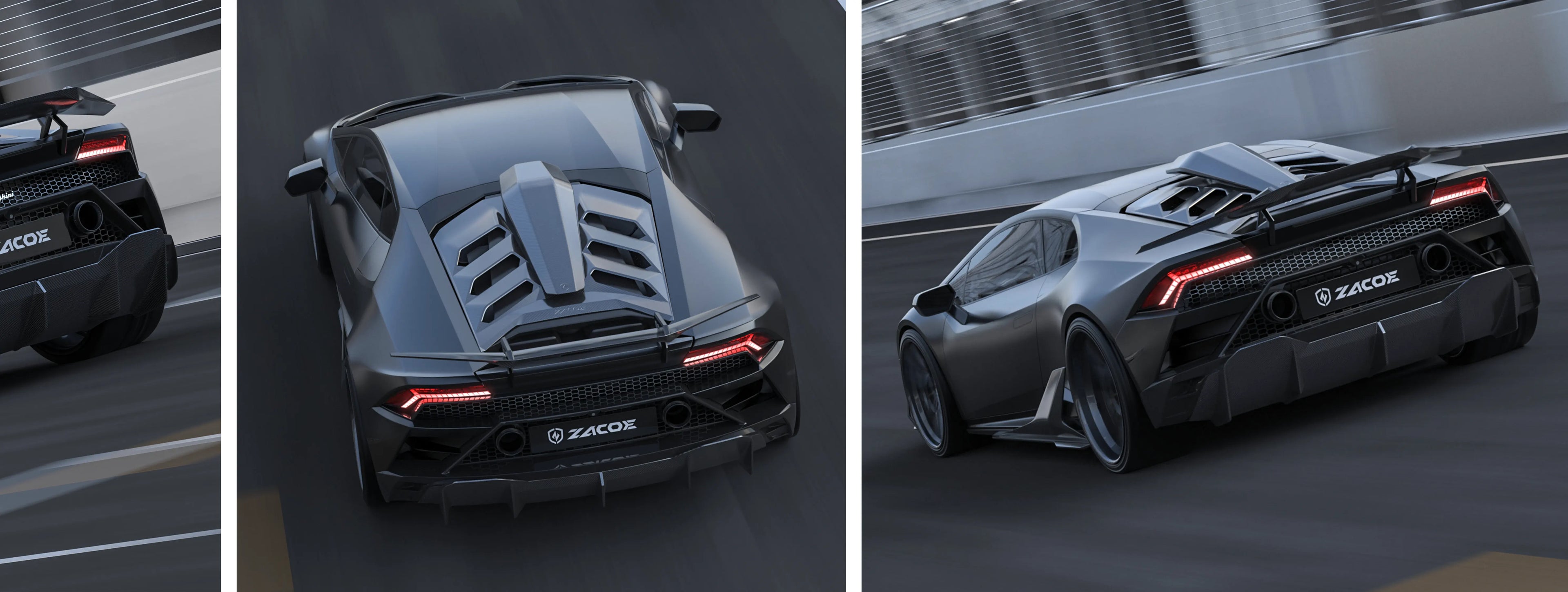 ZACOE Lamborghini Huracan EVO carbon fiber body kit on road scene 3