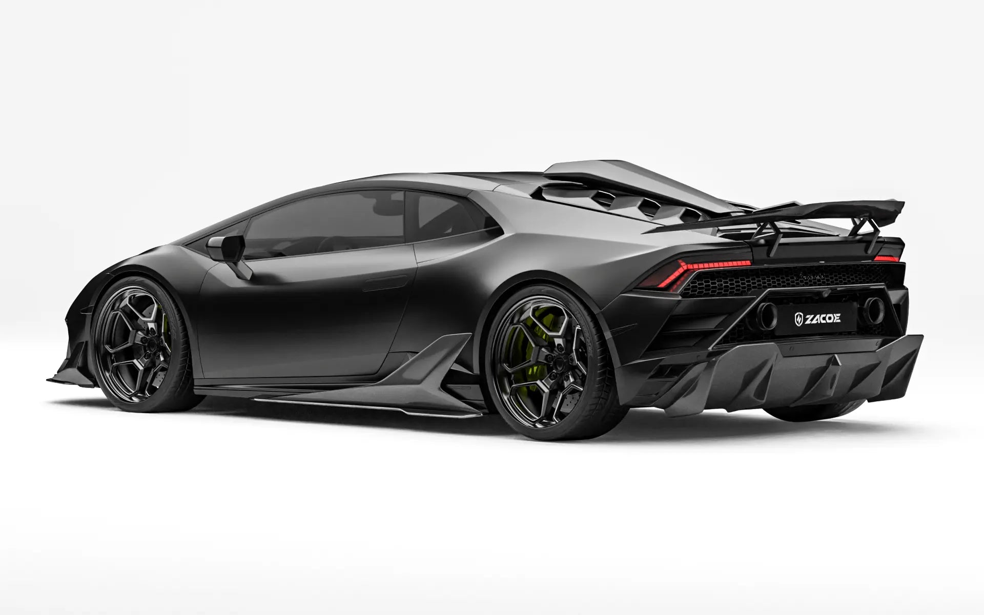 ZACOE Lamborghini Huracan EVO carbon fiber body kit rear three quarter view