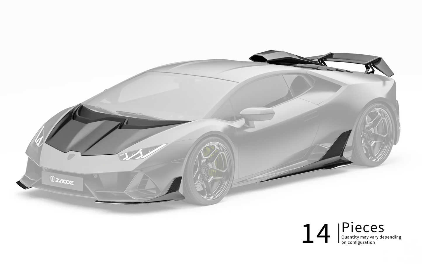 ZACOE Lamborghini Huracan EVO carbon fiber body kit front three quarter view