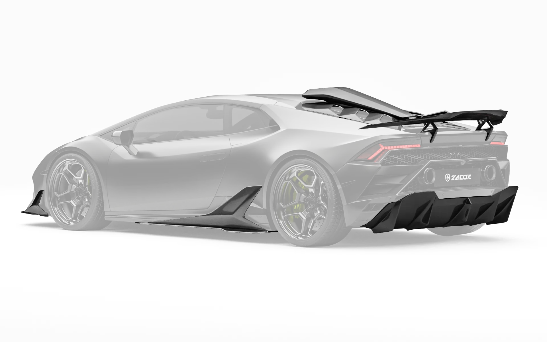 ZACOE Lamborghini Huracan EVO carbon fiber body kit rear three quarter view