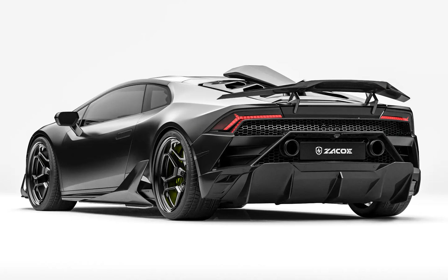 ZACOE Lamborghini Huracan EVO carbon fiber body kit rear three quarter view