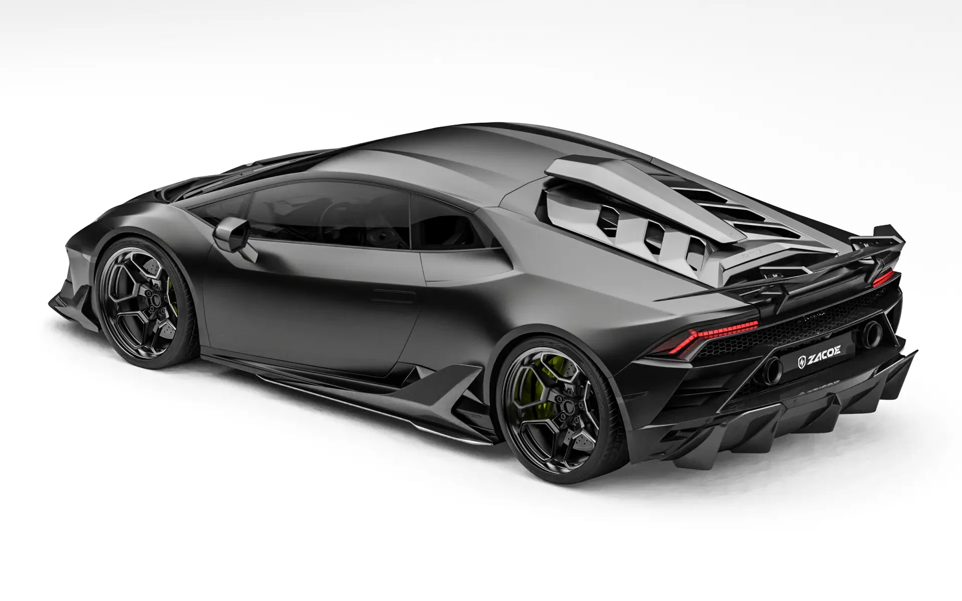 ZACOE Lamborghini Huracan EVO carbon fiber body kit rear three quarter view