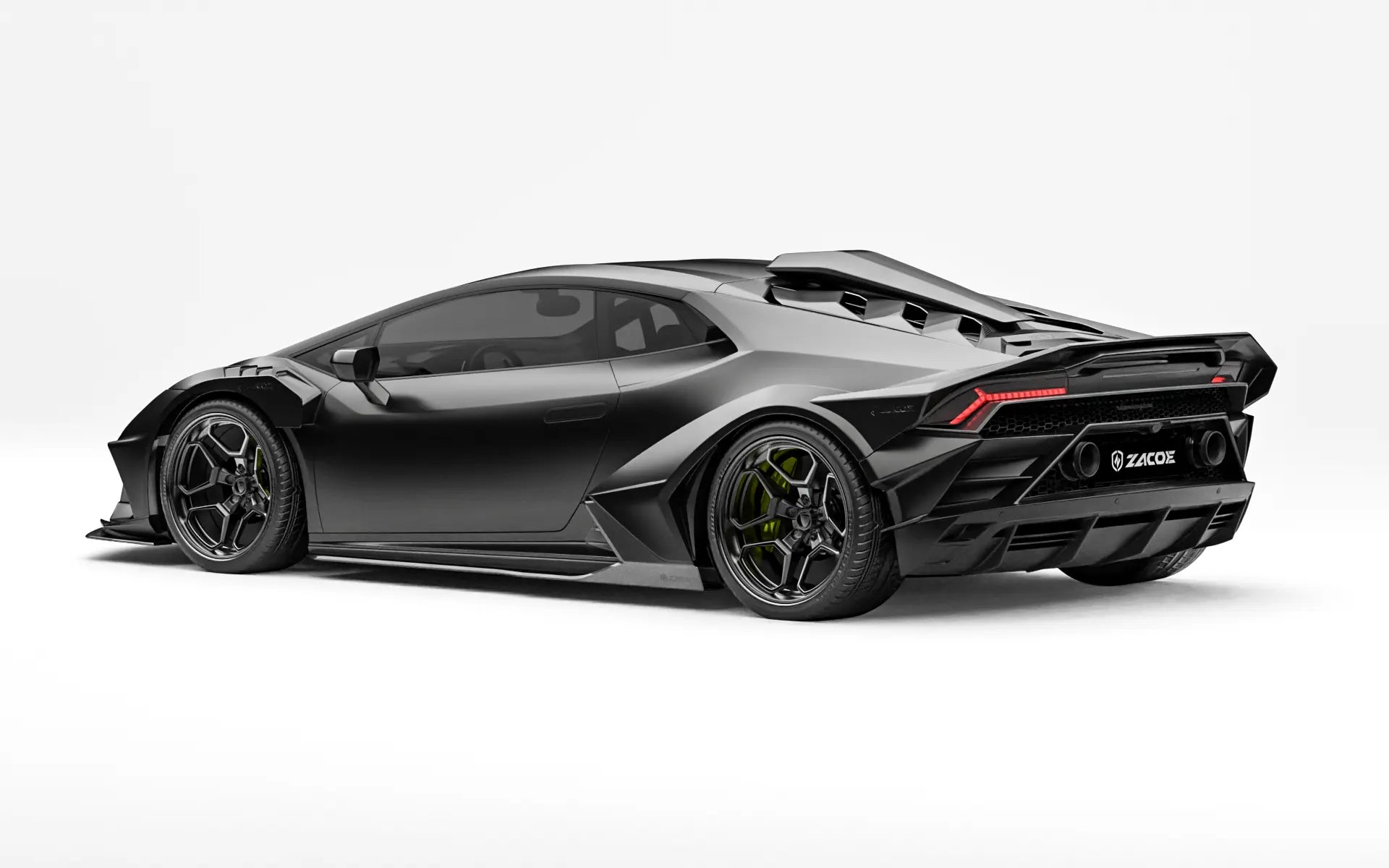 ZACOE Lamborghini Huracan EVO widebody carbon fiber kit rear three quarter view