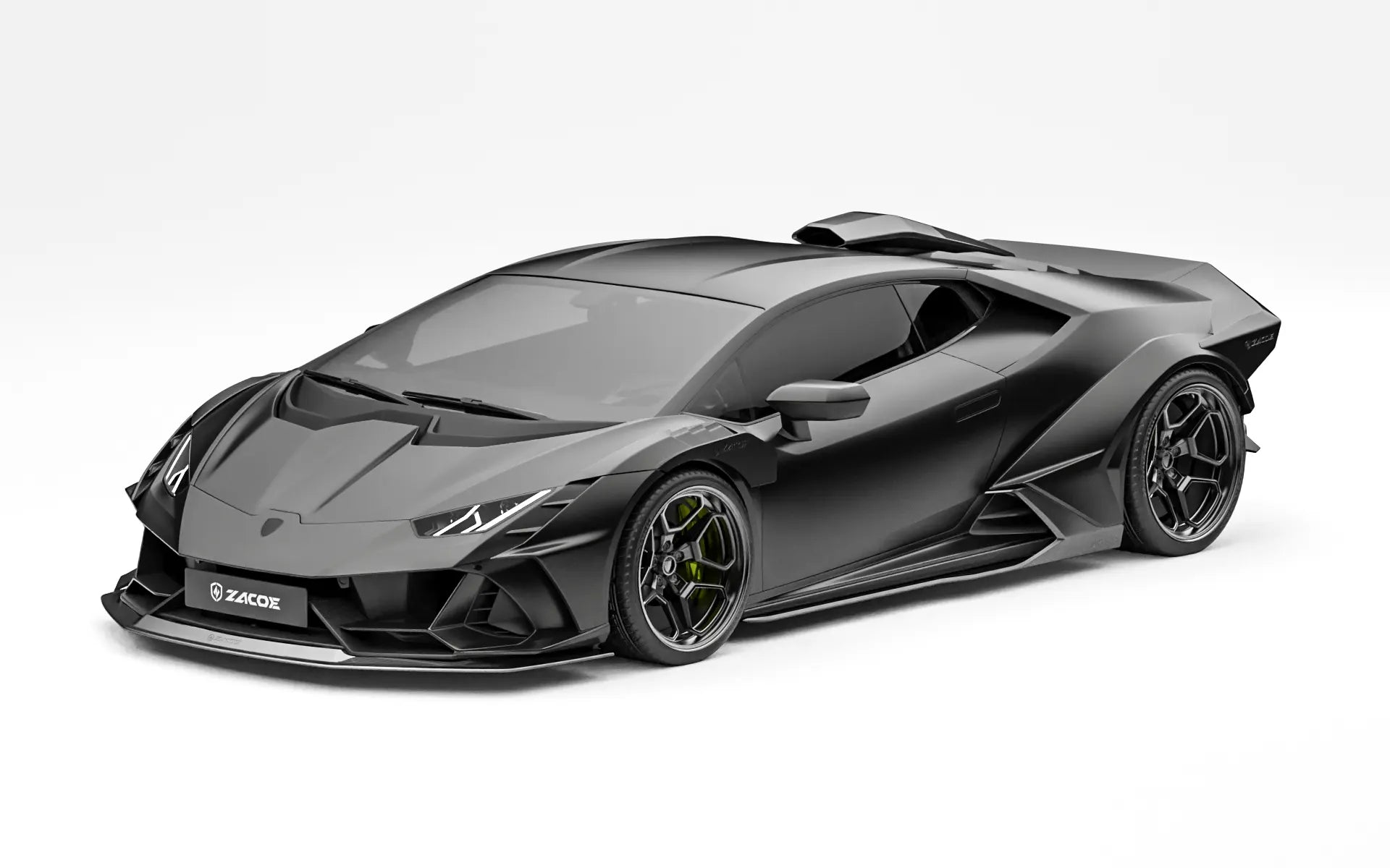 ZACOE Lamborghini Huracan EVO widebody carbon fiber kit front three quarter view