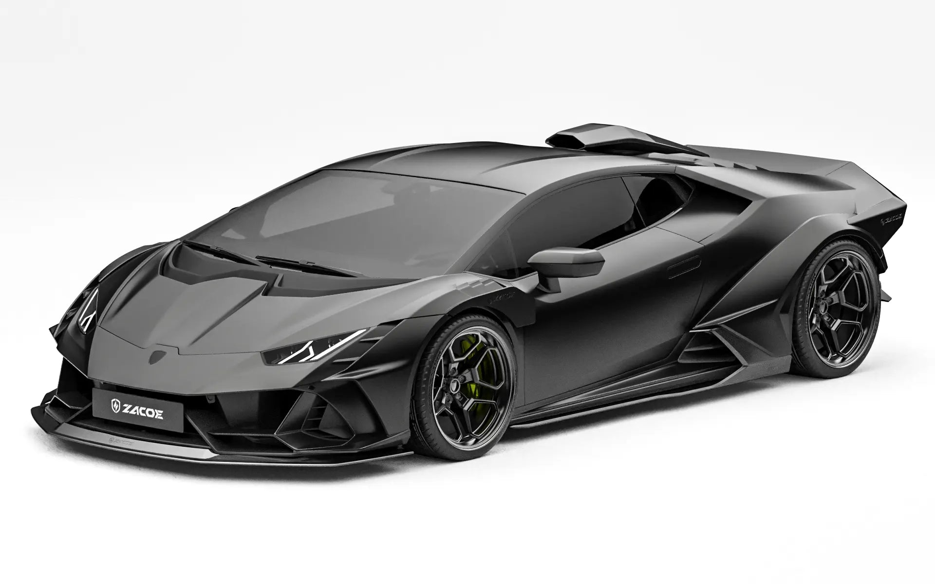 ZACOE Lamborghini Huracan EVO widebody carbon fiber kit front three quarter view