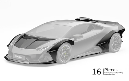 ZACOE Lamborghini Huracan EVO widebody carbon fiber kit front three quarter view