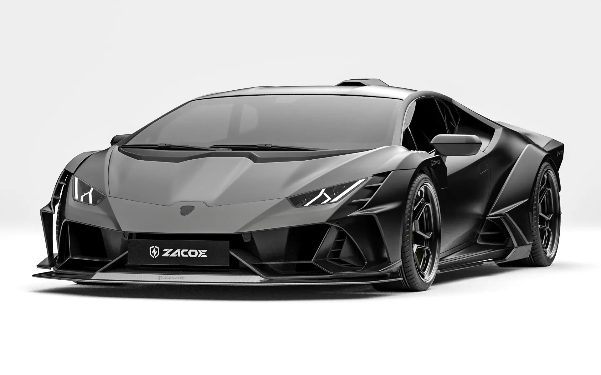 ZACOE Lamborghini Huracan EVO widebody carbon fiber kit front three quarter view