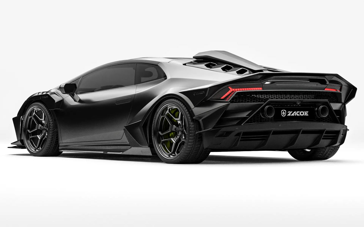 ZACOE Lamborghini Huracan EVO widebody carbon fiber kit rear three quarter view