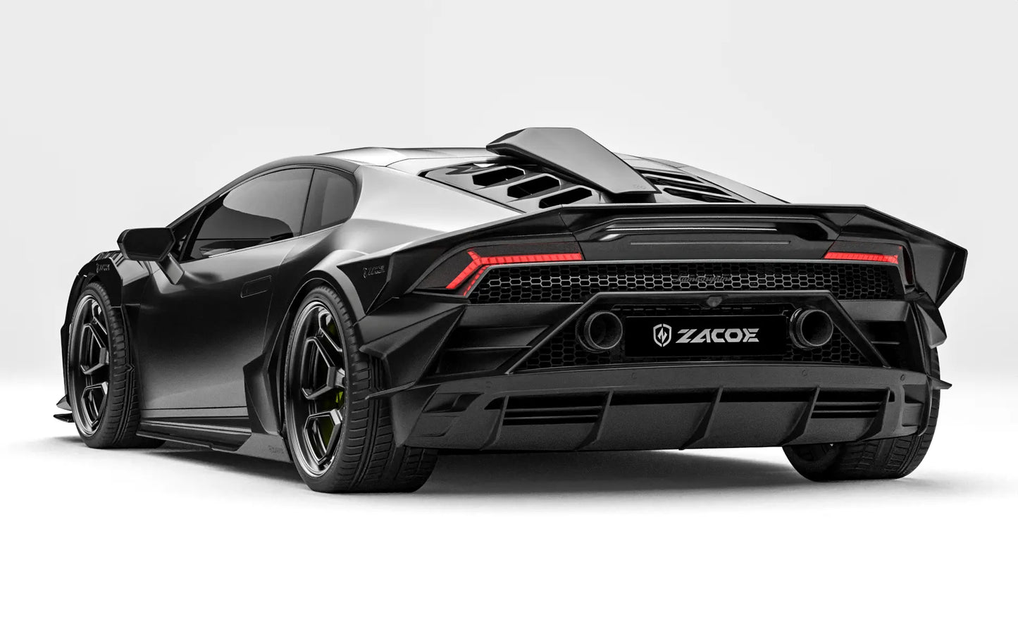 ZACOE Lamborghini Huracan EVO widebody carbon fiber kit rear three quarter view