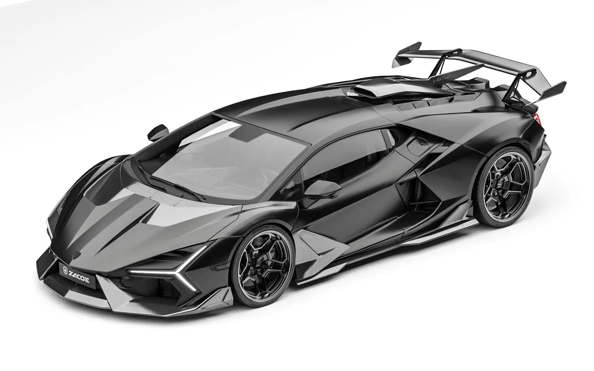 ZACOE Lamborghini Revuelto carbon fiber body kit front three quarter view