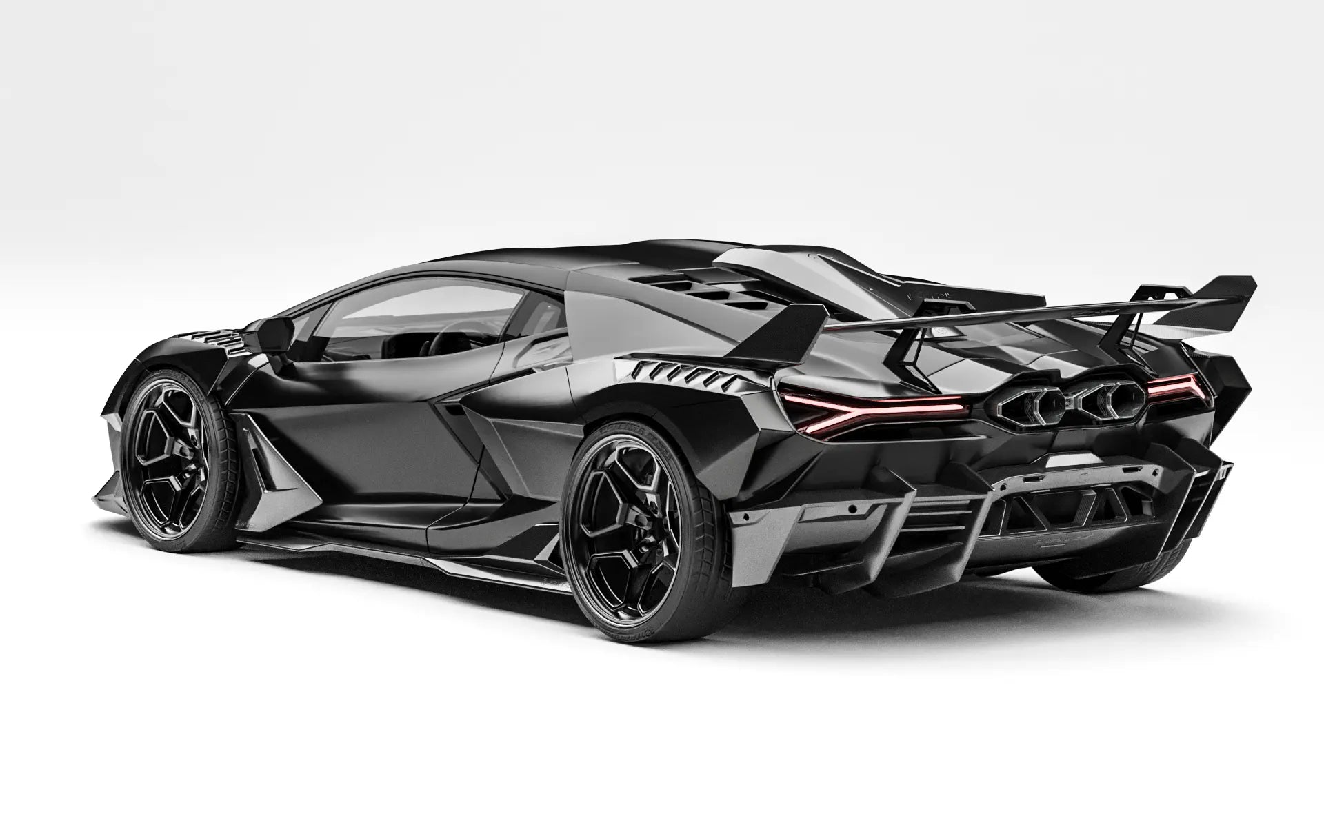ZACOE Lamborghini Revuelto widebody carbon aero kit rear three quarter view