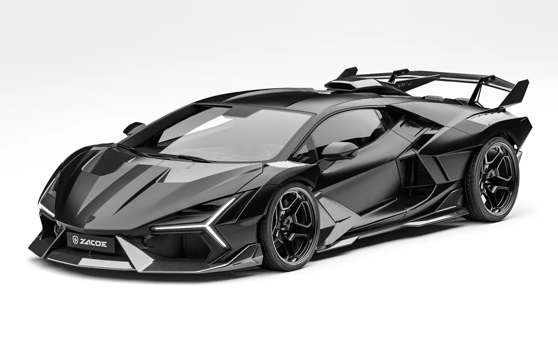 ZACOE Lamborghini Revuelto widebody carbon aero kit front three quarter view