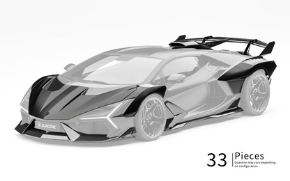 ZACOE Lamborghini Revuelto widebody carbon aero kit front three quarter view