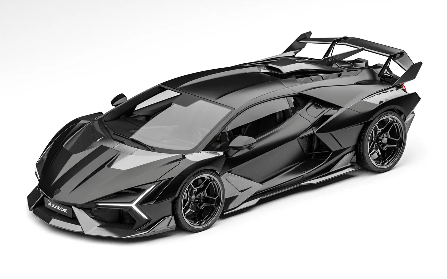 ZACOE Lamborghini Revuelto widebody carbon aero kit front three quarter view