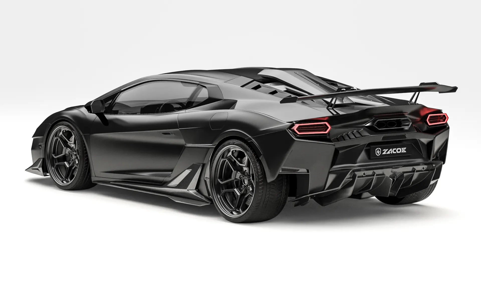 ZACOE Lamborghini Temerario carbon fiber body kit rear three quarter view