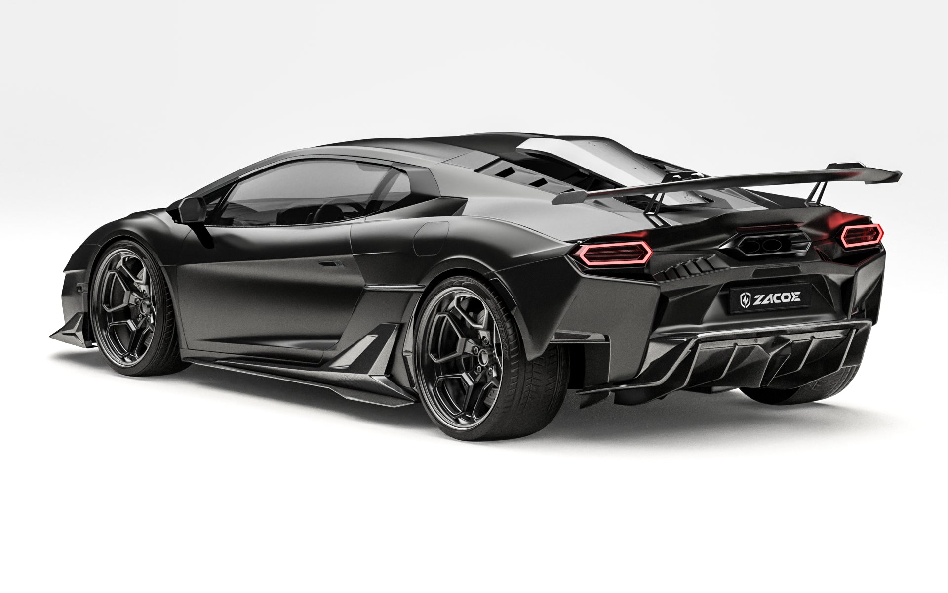 ZACOE Lamborghini Temerario carbon fiber body kit rear three quarter view