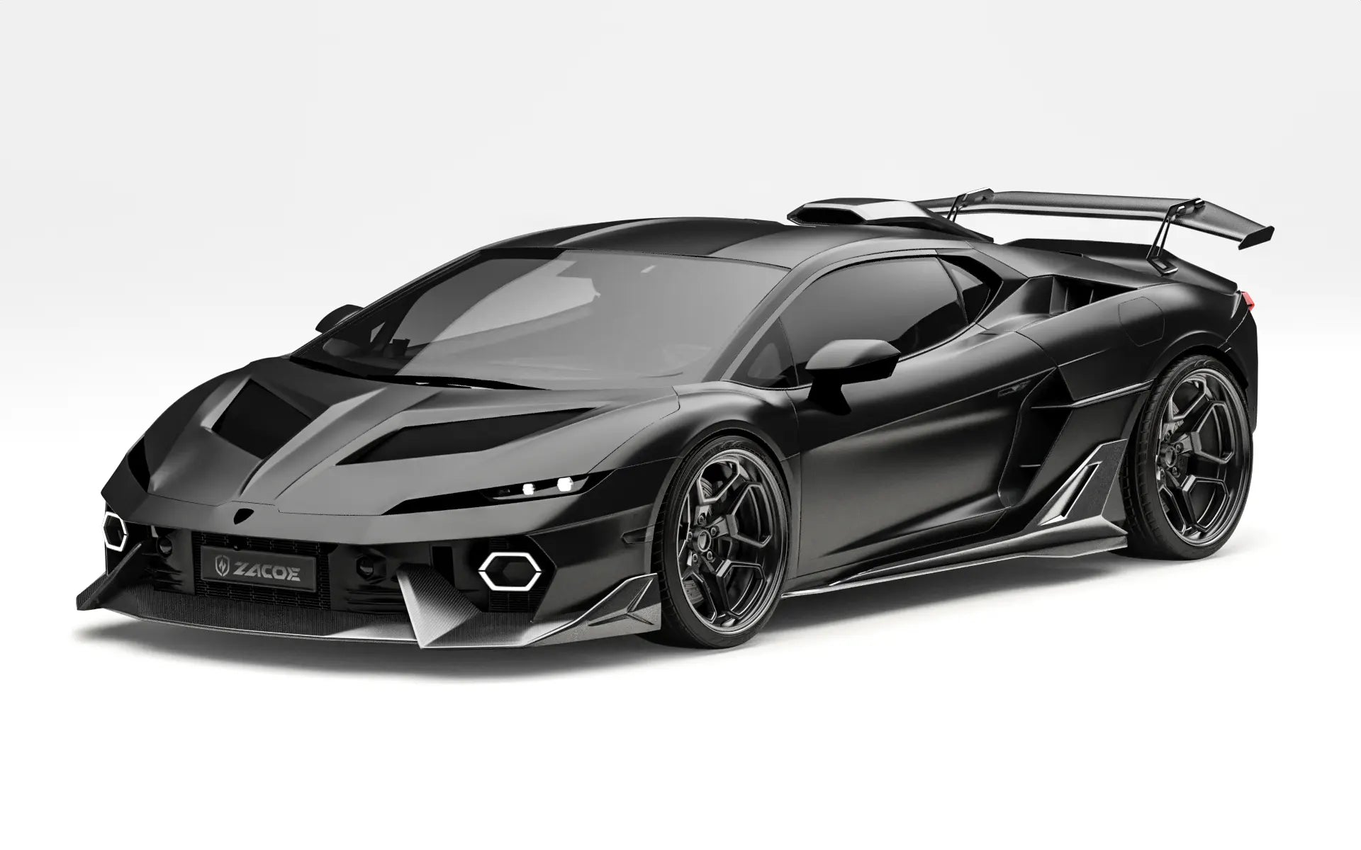 ZACOE Lamborghini Temerario carbon fiber body kit front three quarter view