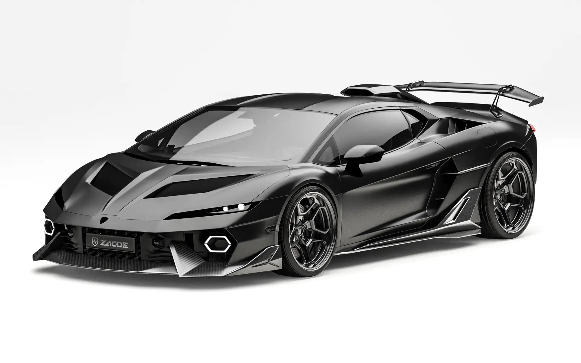 ZACOE Lamborghini Temerario carbon fiber body kit front three quarter view