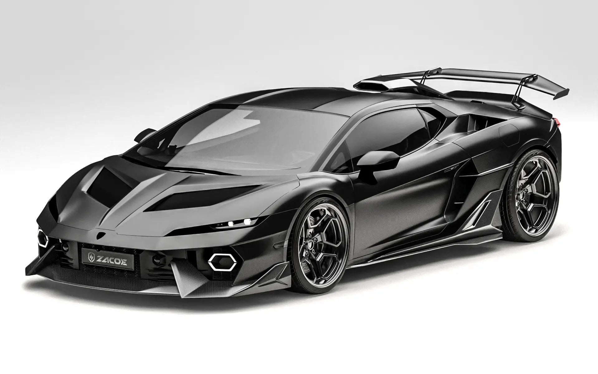 ZACOE Lamborghini Temerario carbon fiber body kit front three quarter view