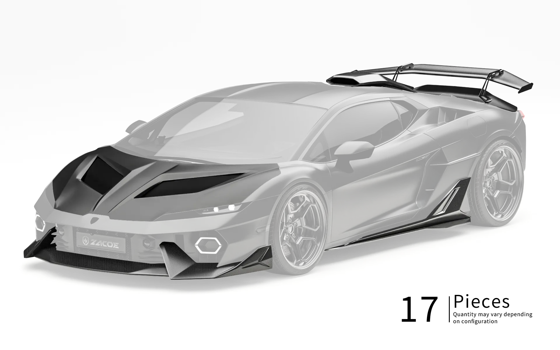 ZACOE Lamborghini Temerario carbon fiber body kit front three quarter view