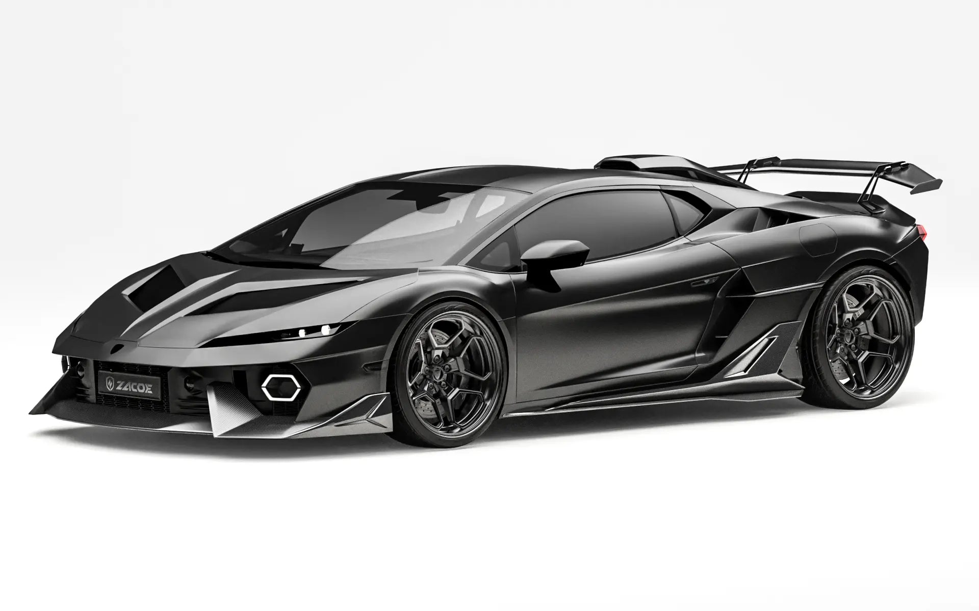 ZACOE Lamborghini Temerario carbon fiber body kit front three quarter view