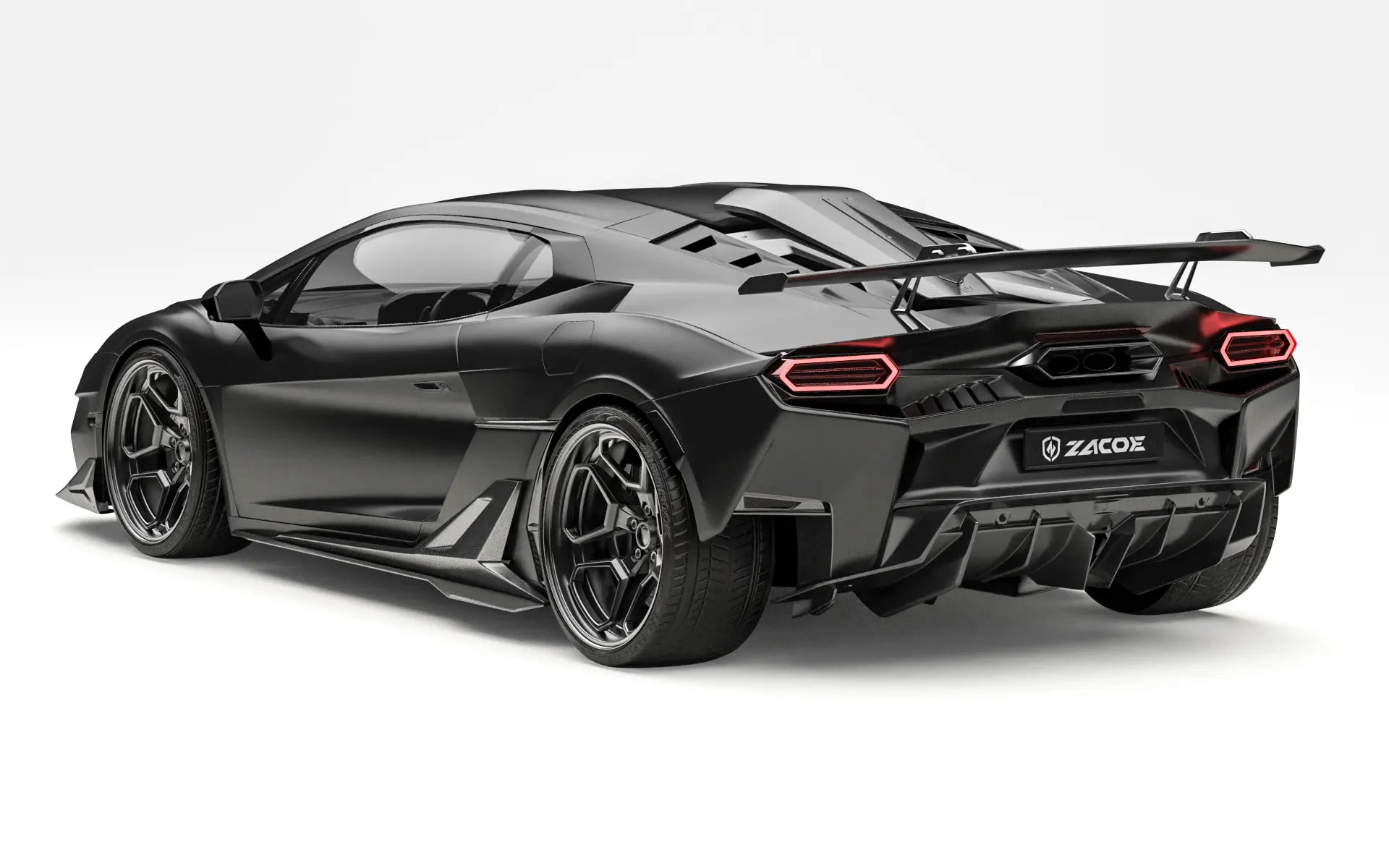 ZACOE Lamborghini Temerario carbon fiber body kit rear three quarter view