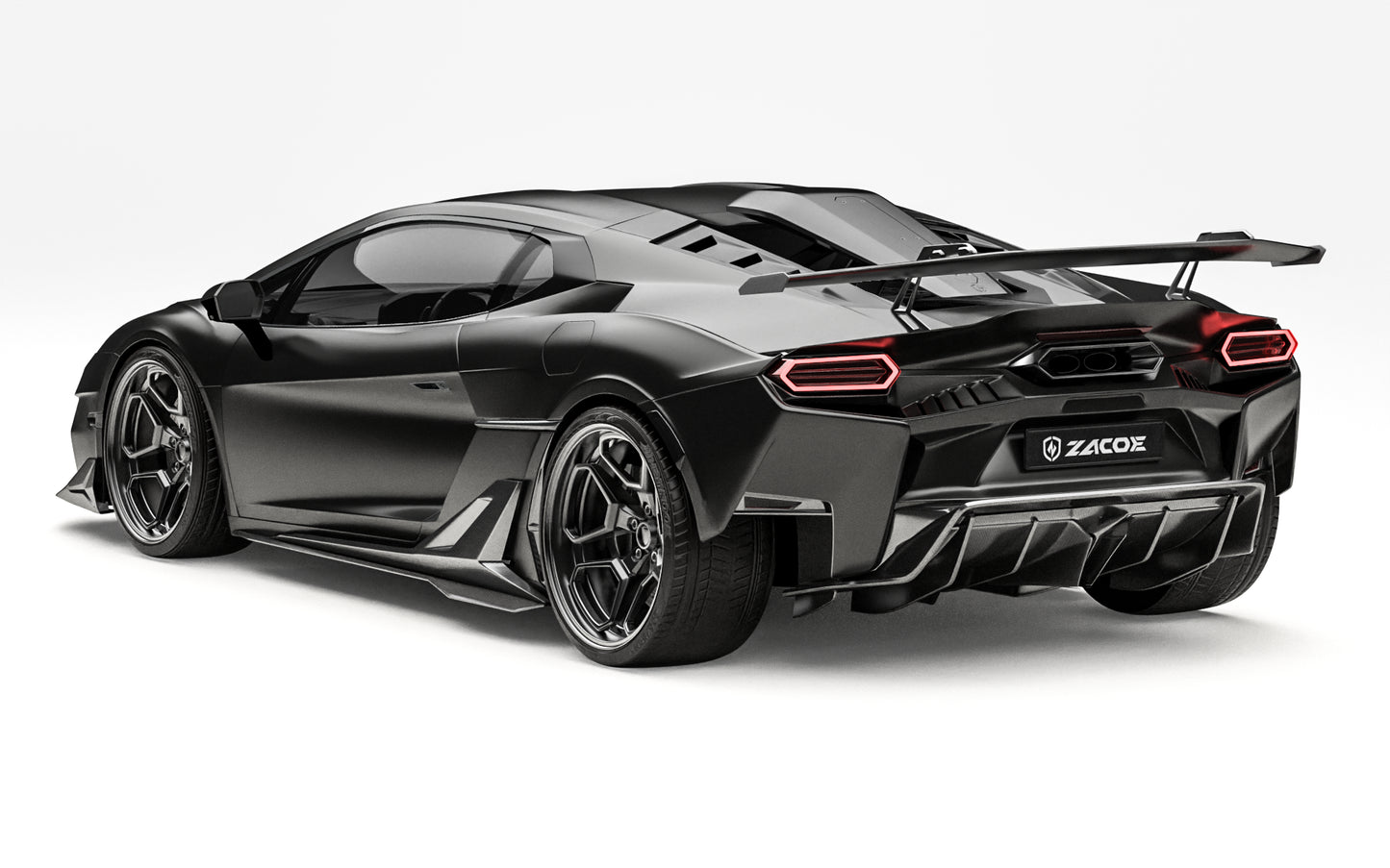 ZACOE Lamborghini Temerario carbon fiber body kit rear three quarter view