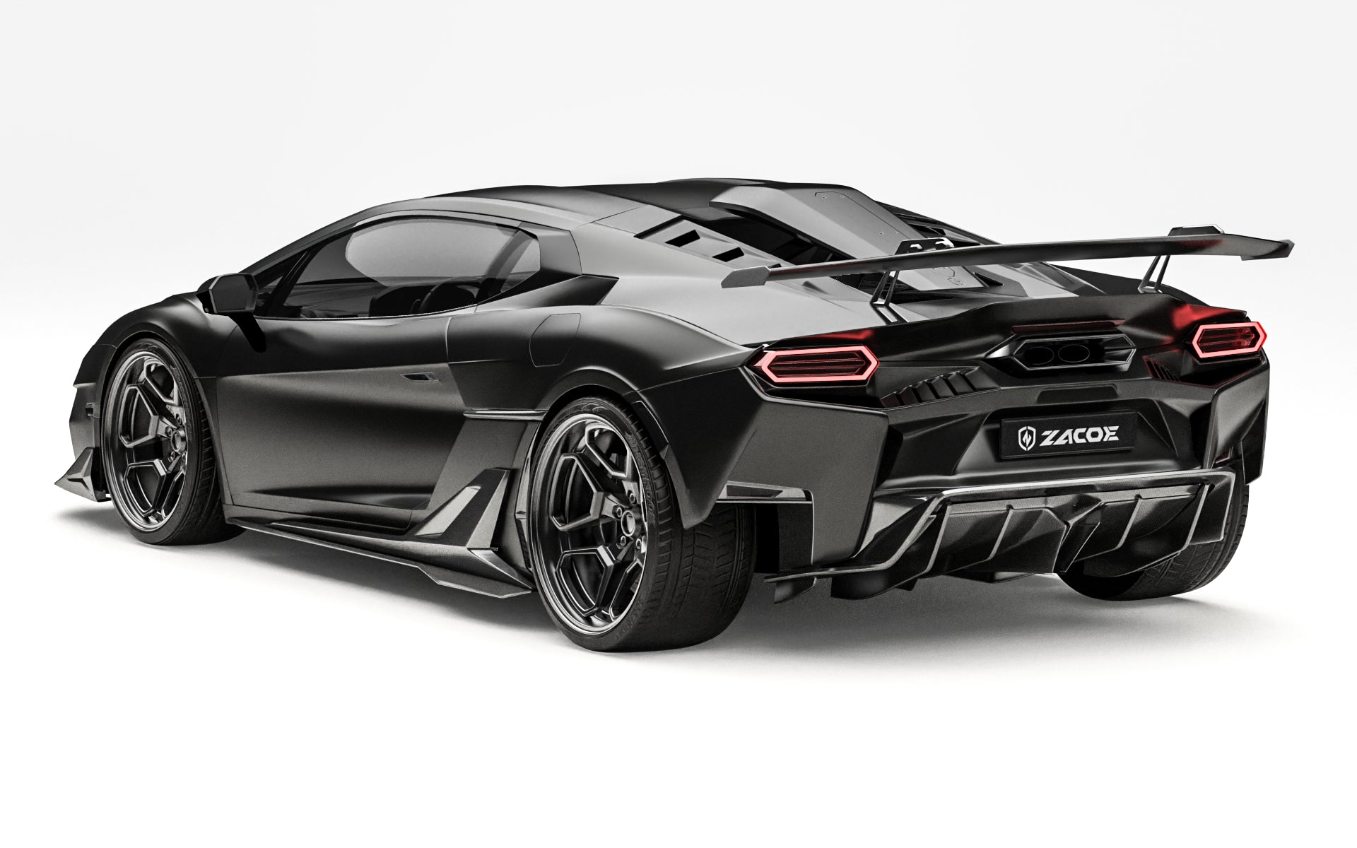 ZACOE Lamborghini Temerario carbon fiber body kit rear three quarter view