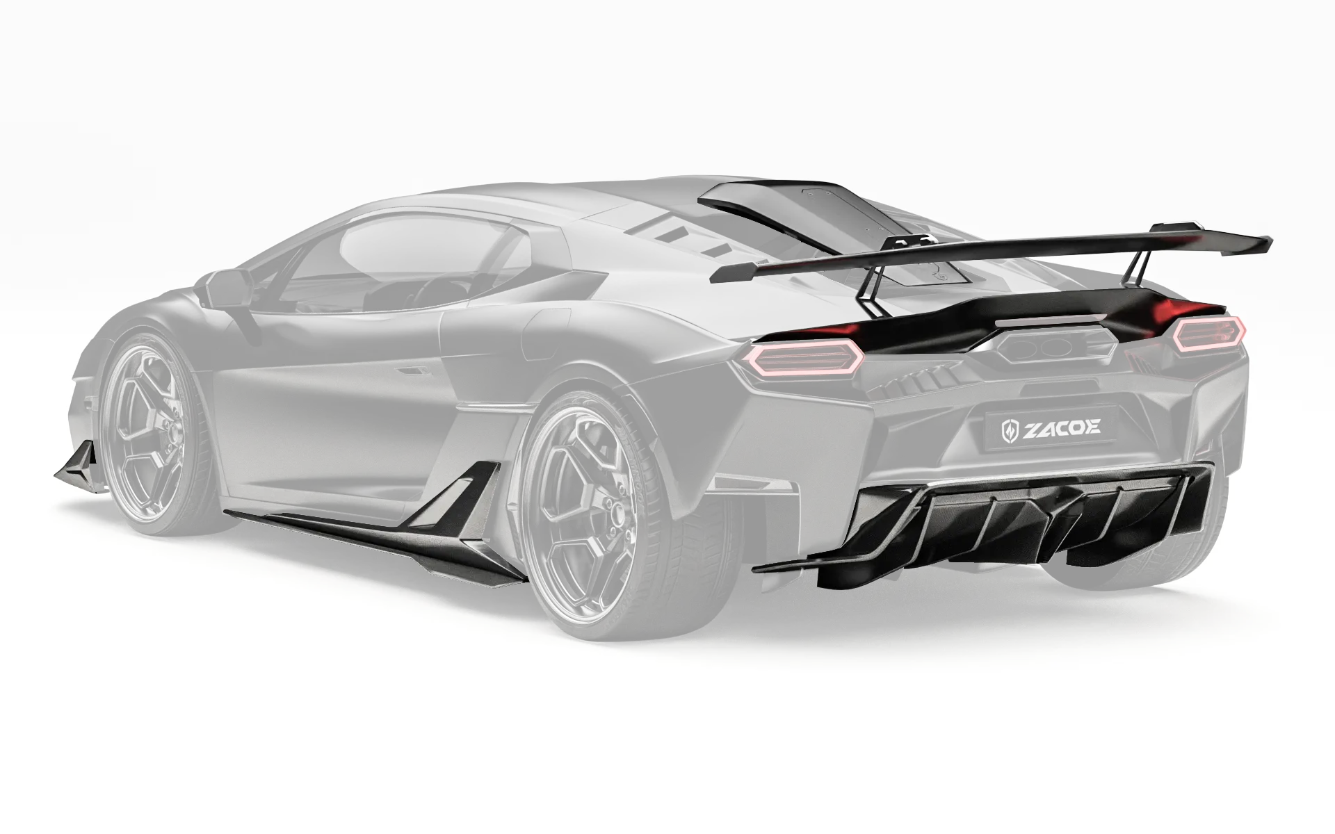 ZACOE Lamborghini Temerario carbon fiber body kit rear three quarter view