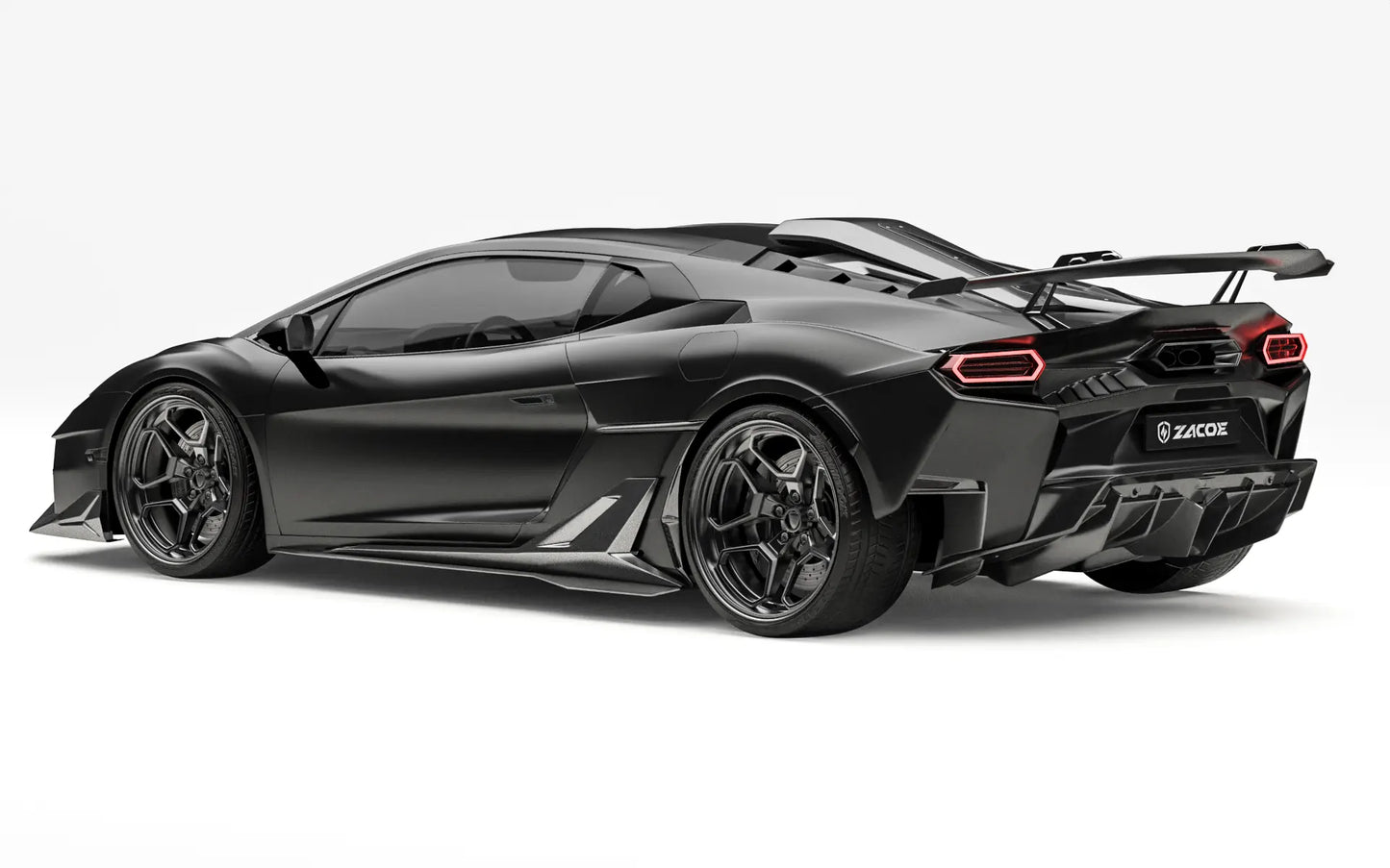ZACOE Lamborghini Temerario carbon fiber body kit rear three quarter view