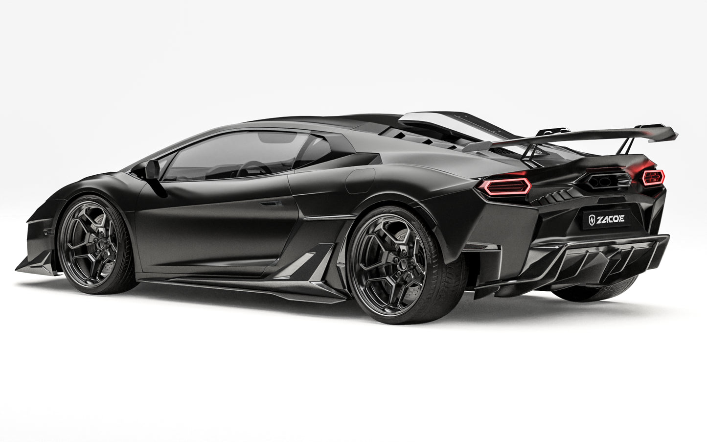 ZACOE Lamborghini Temerario carbon fiber body kit rear three quarter view