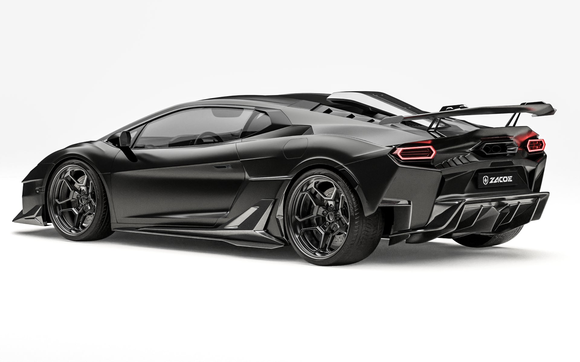 ZACOE Lamborghini Temerario carbon fiber body kit rear three quarter view