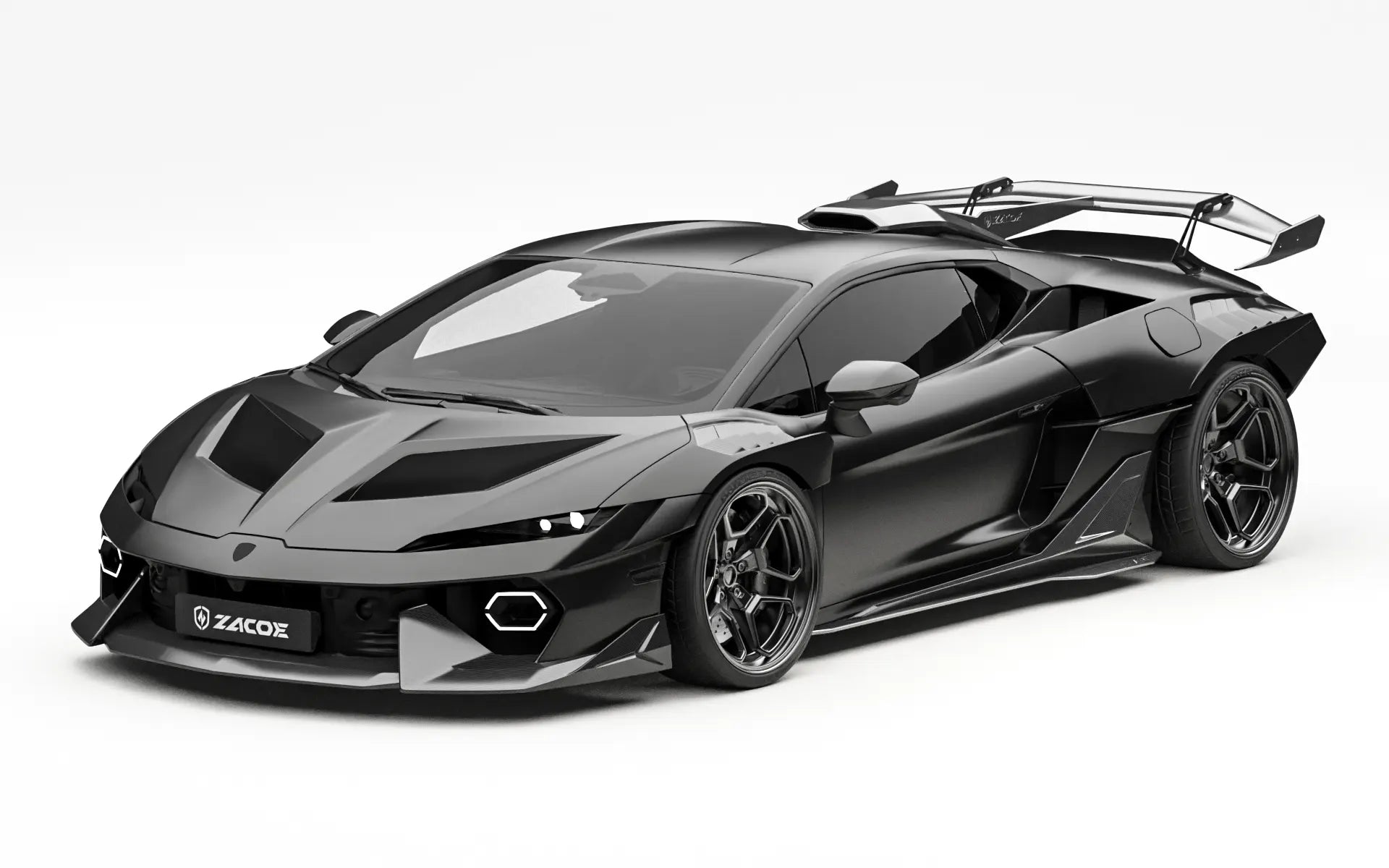 ZACOE Lamborghini Temerario widebody carbon fiber kit front three quarter view