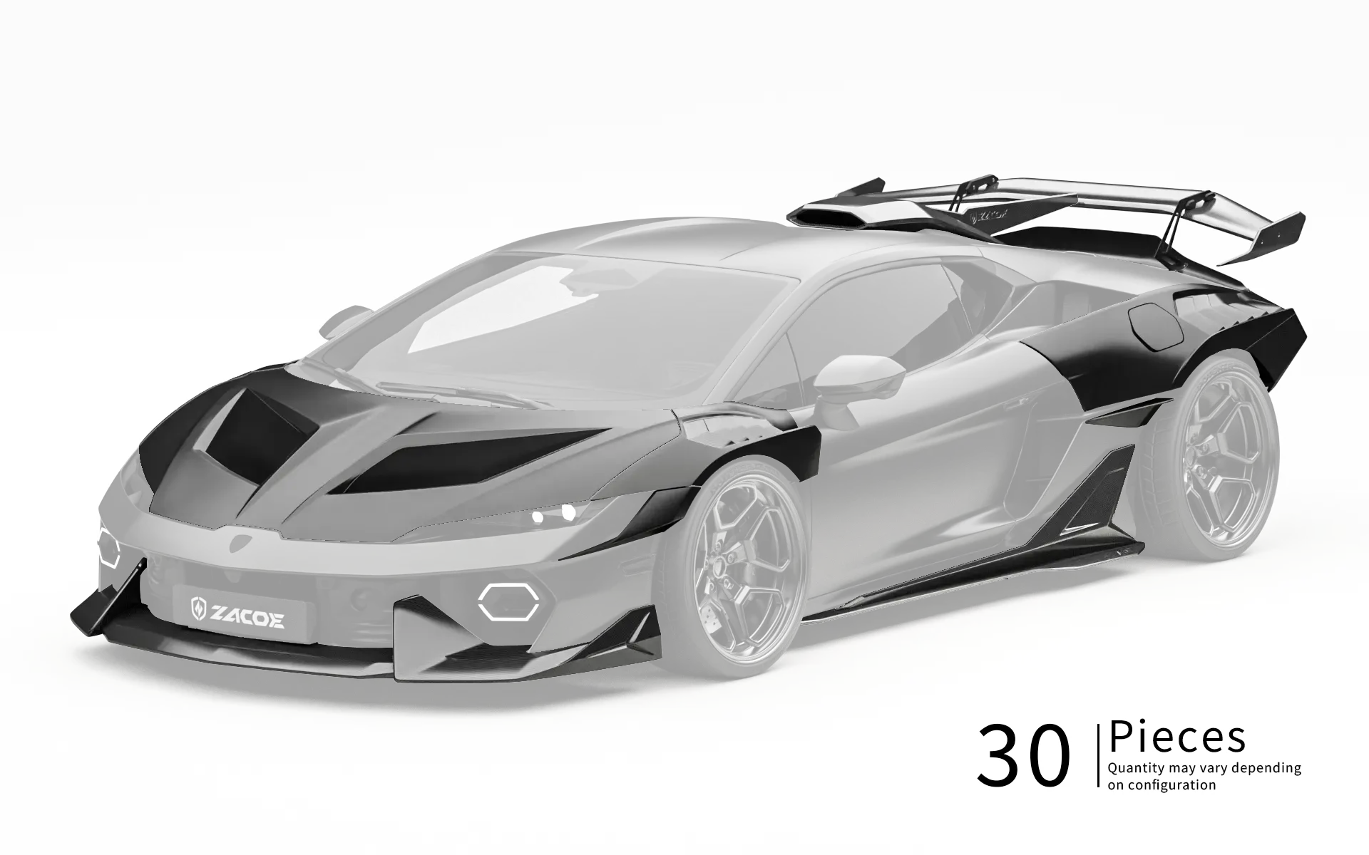 ZACOE Lamborghini Temerario widebody carbon fiber kit front three quarter view
