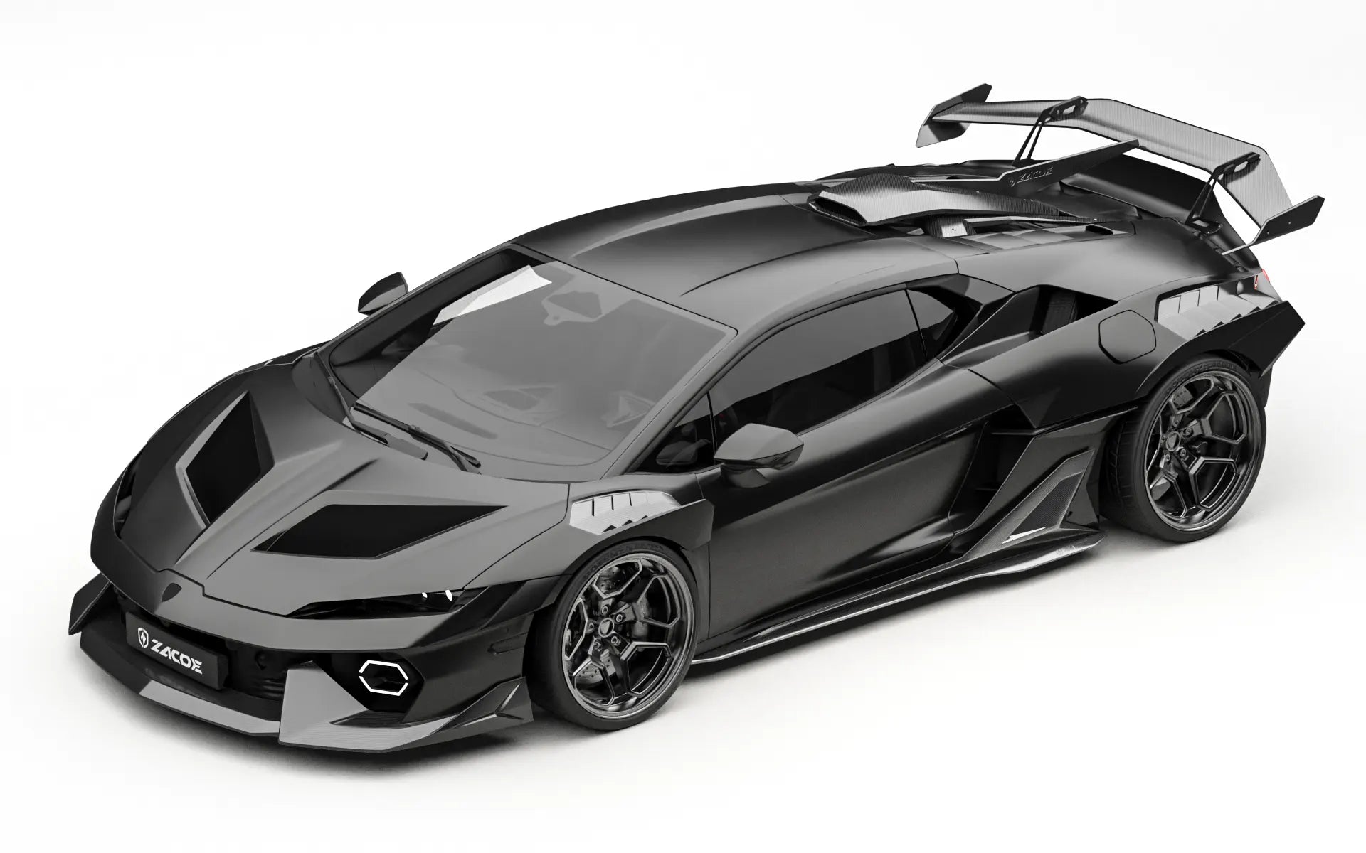ZACOE Lamborghini Temerario widebody carbon fiber kit front three quarter view