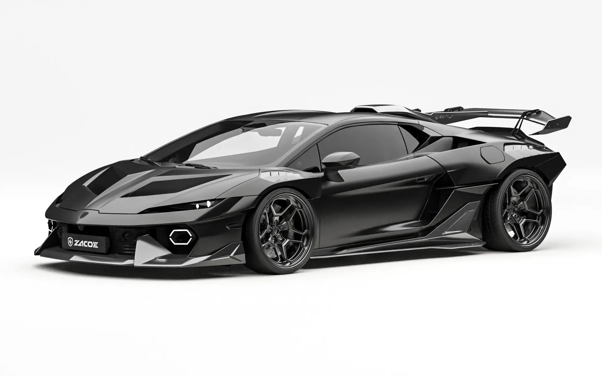 ZACOE Lamborghini Temerario widebody carbon fiber kit front three quarter view