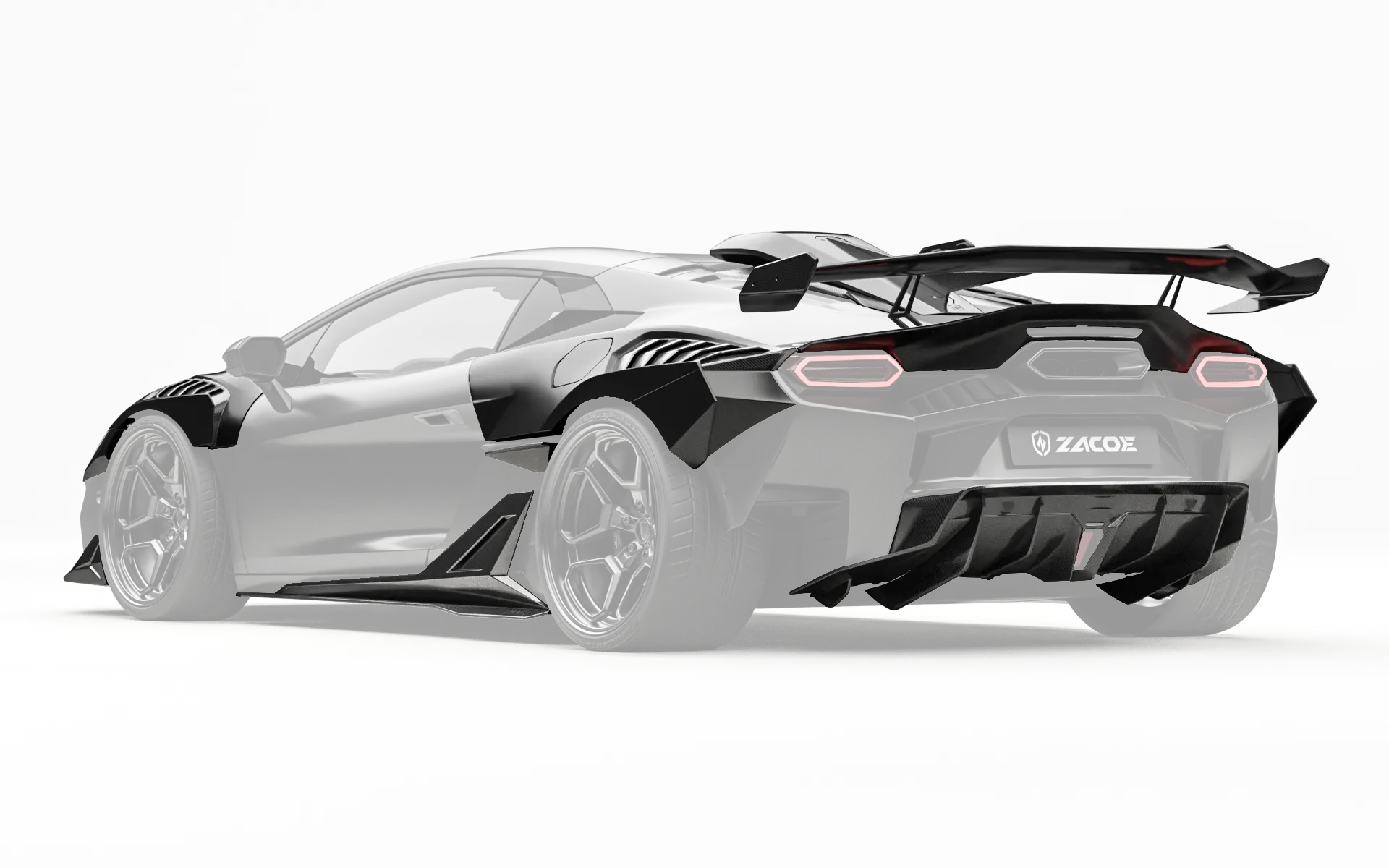 ZACOE Lamborghini Temerario widebody carbon fiber kit rear three quarter view