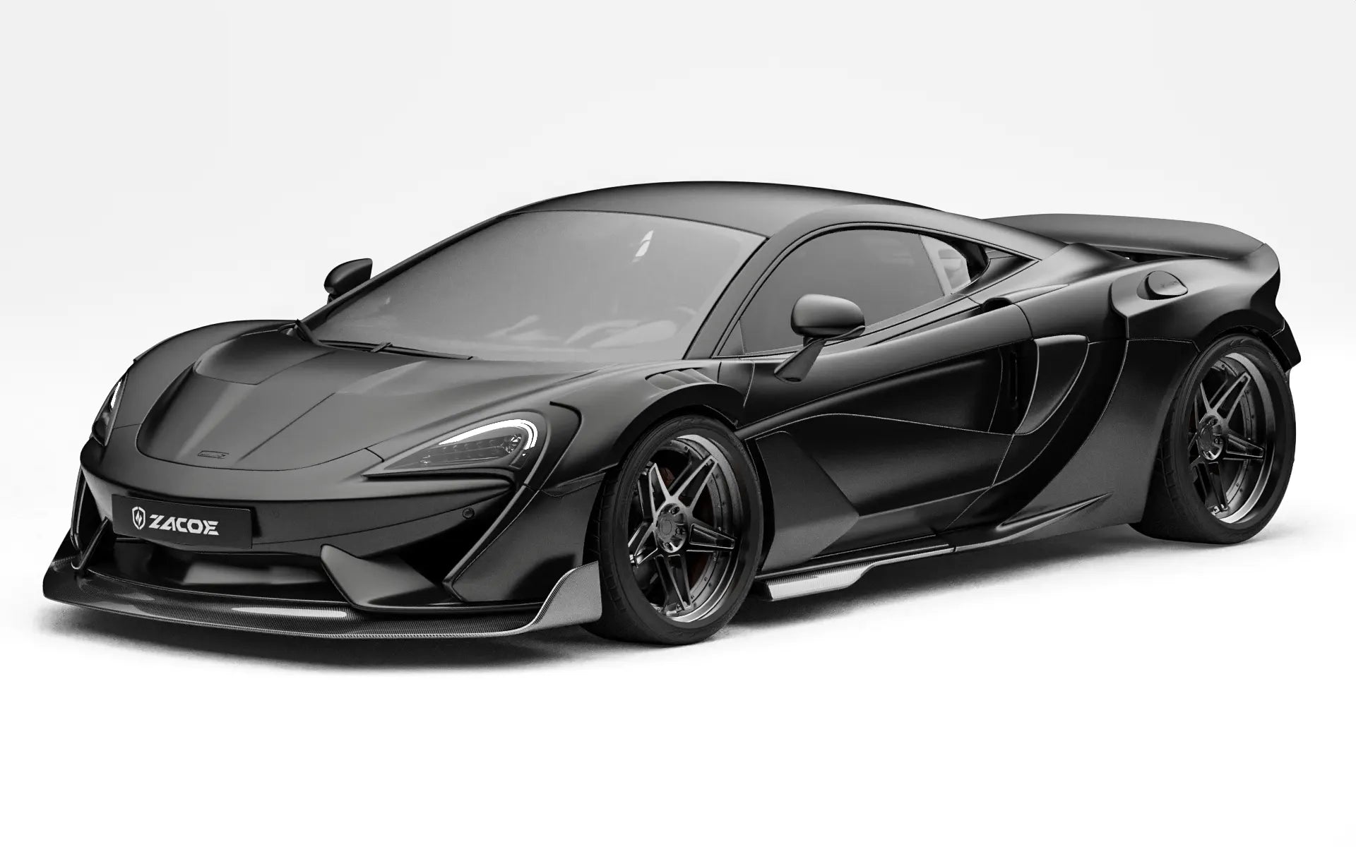 ZACOE McLaren 570S widebody carbon aero kit front three quarter view