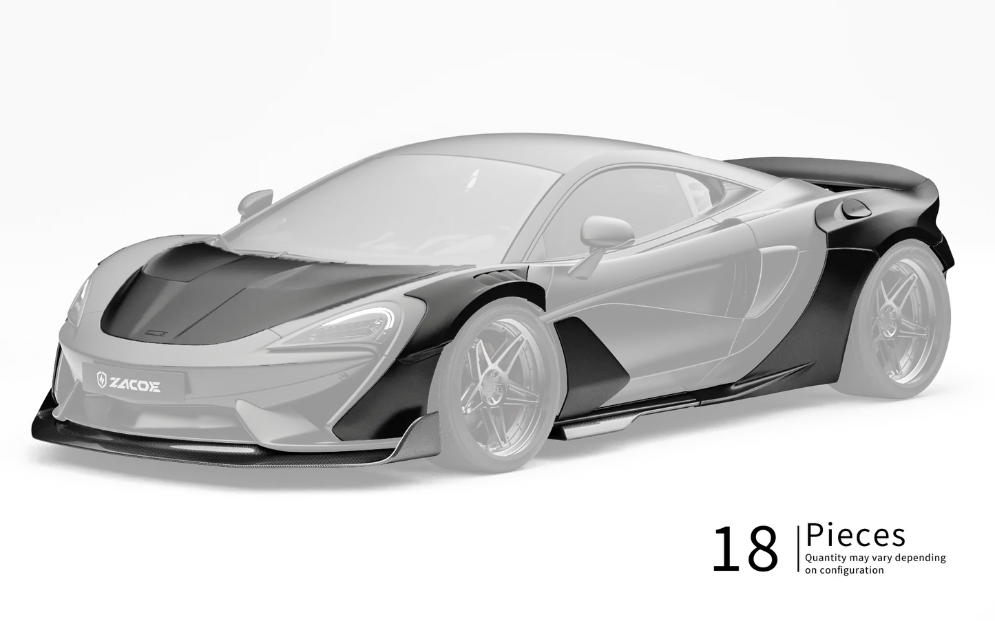 ZACOE McLaren 570S widebody carbon aero kit front three quarter view