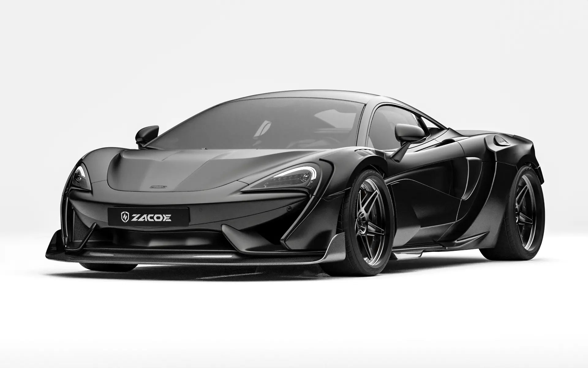 ZACOE McLaren 570S widebody carbon aero kit front three quarter view