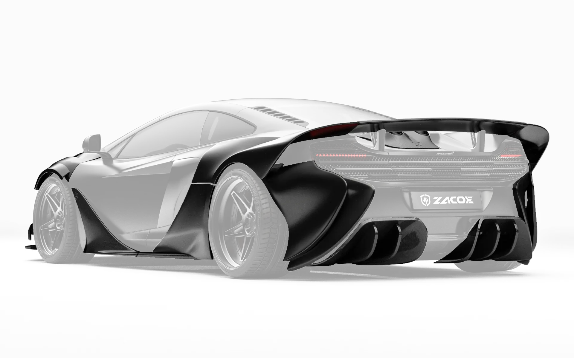 ZACOE McLaren 650S widebody carbon aero kit rear three quarter view