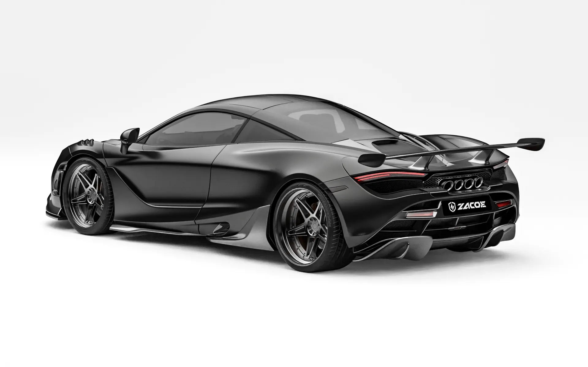 ZACOE McLaren 720S carbon fiber body kit after rear three quarter view