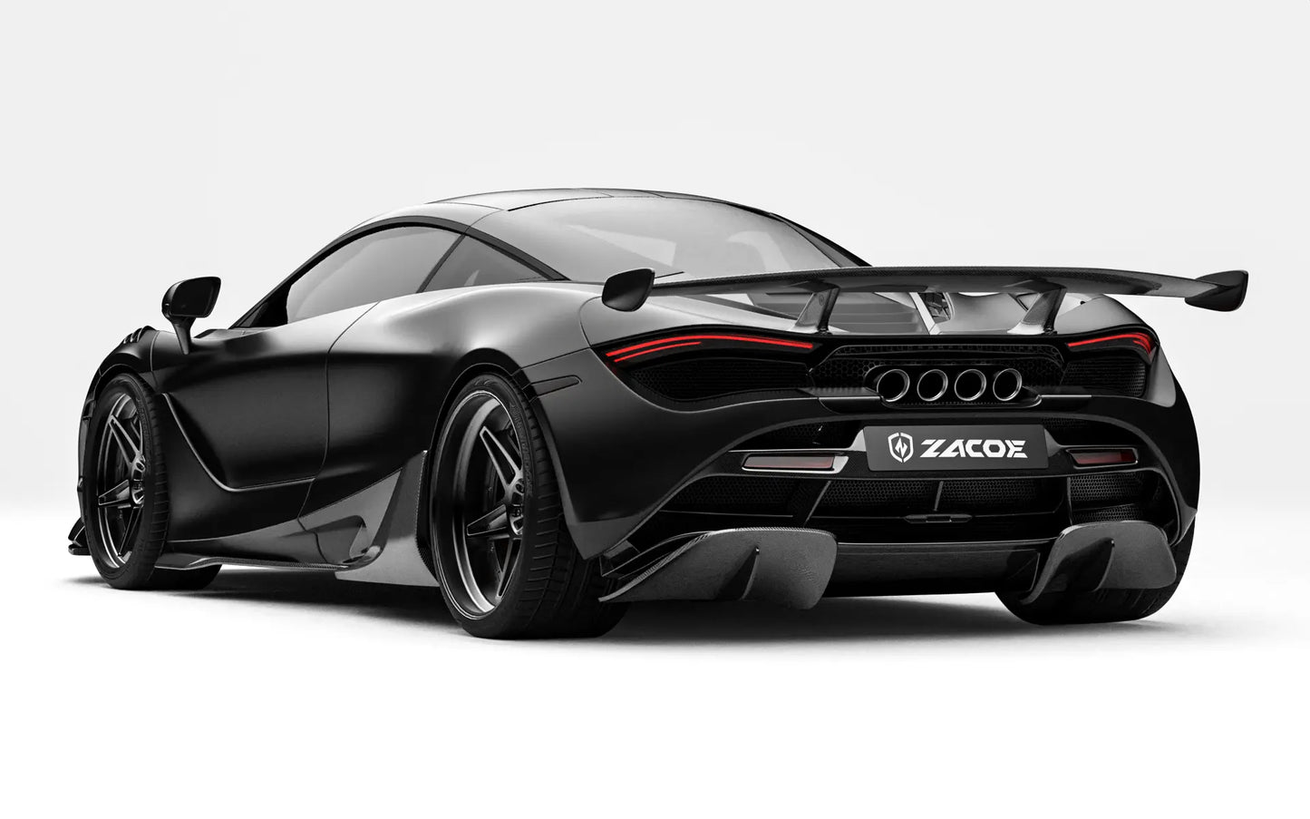 ZACOE McLaren 720S carbon fiber body kit rear three quarter view